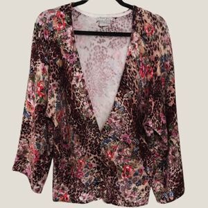 Alberto Makali Leopard Floral Mixed Print Luxe Cardigan